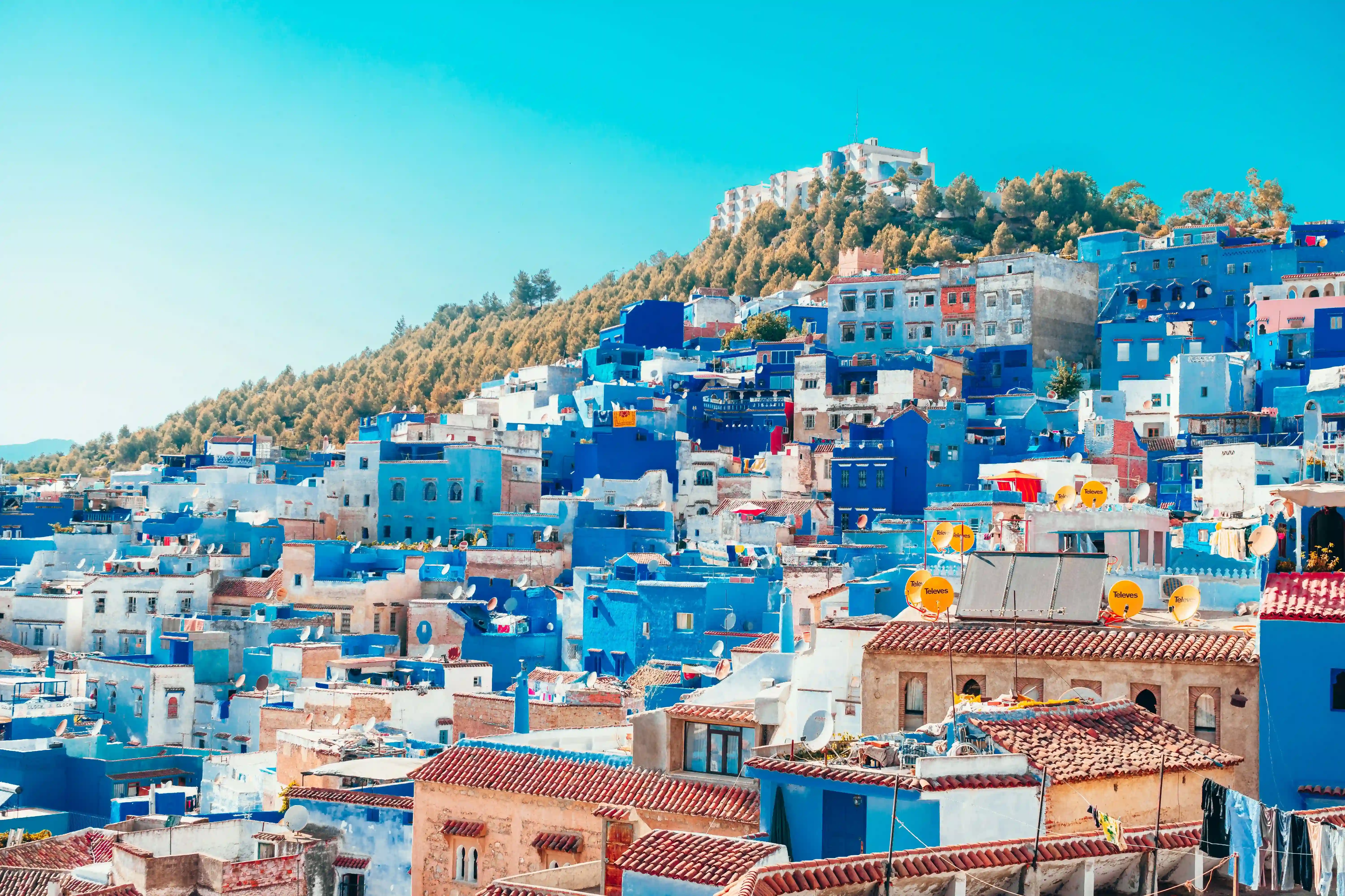 Blue painted streets of Chefchaouen medina on a day trip from Fes